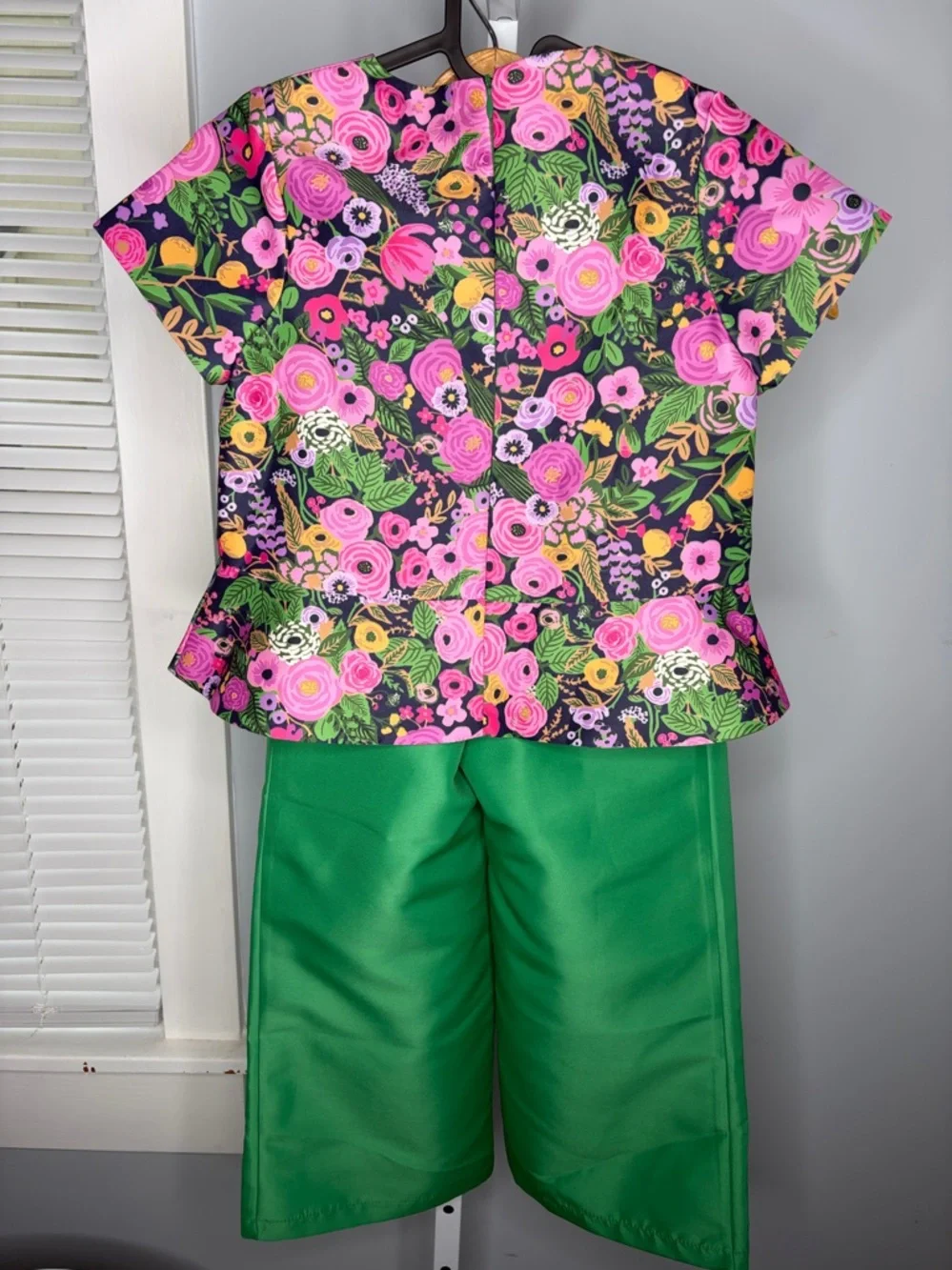 Mama luma girls boutique Green Floral Peplum Top with Matching Wide-Leg Pants
